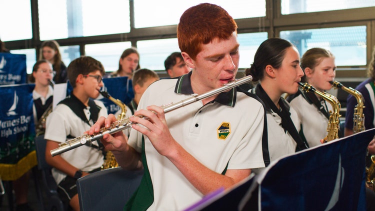 students in band